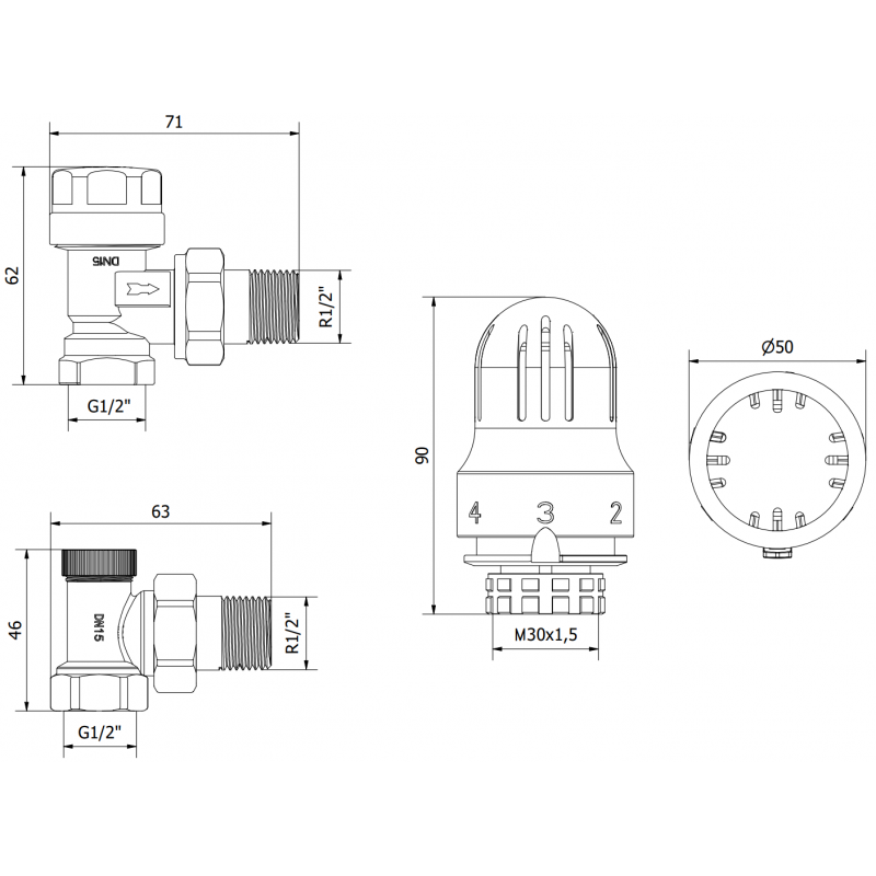 Mexen G04 Thermostatset, Winkelausführung, Nickel - W913-012-948-01