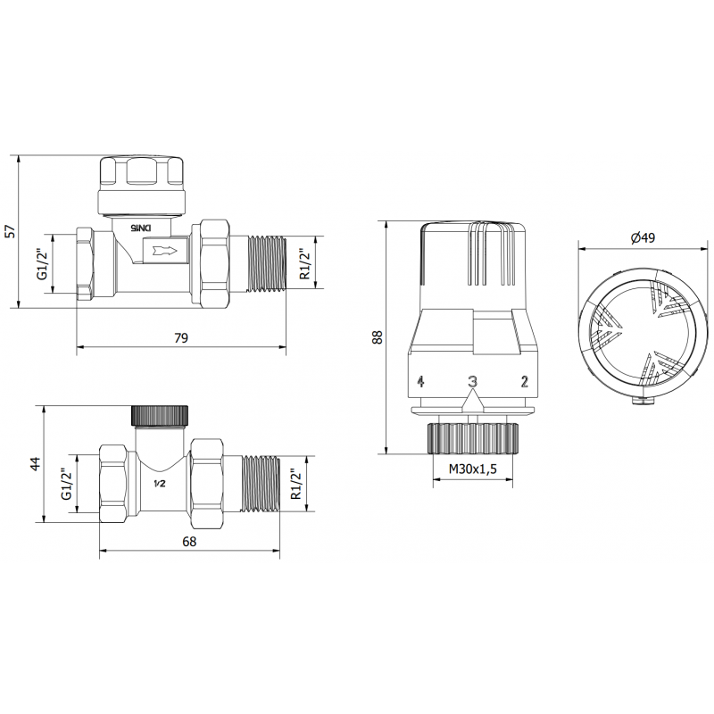 Mexen G02 Thermostat-Set gerade, Nickel - W914-012-928-01
