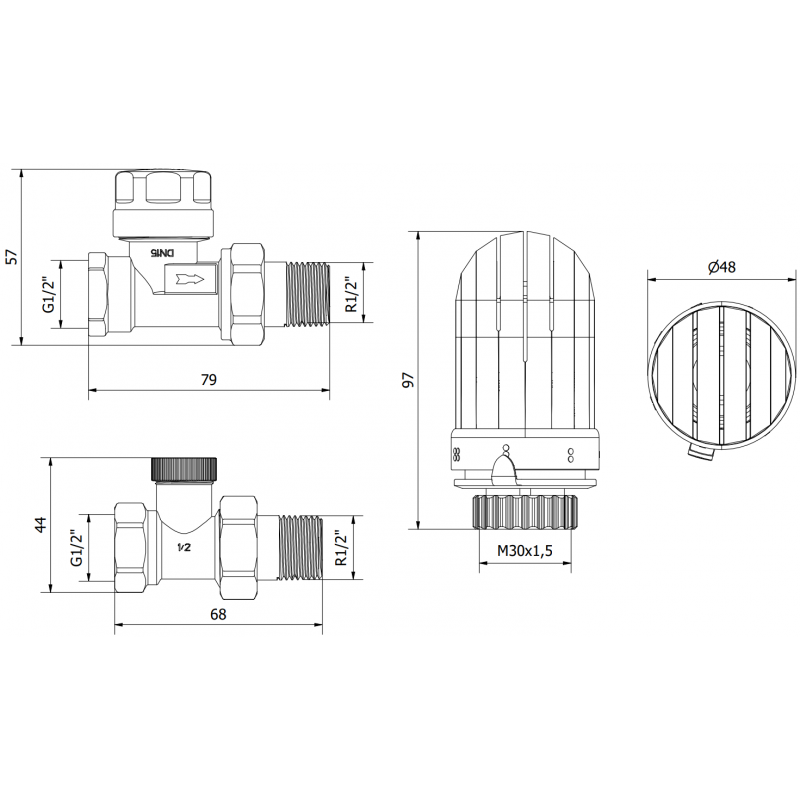 Mexen G03 thermostatisches Set gerade, Nickel - W914-012-938-01