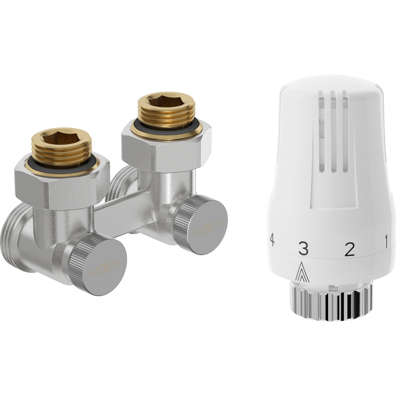Mexen G01 thermostatisches Zweirohr-Set DN50, Eckform 1/2"x3/4", Nickel - W911-012-918-01