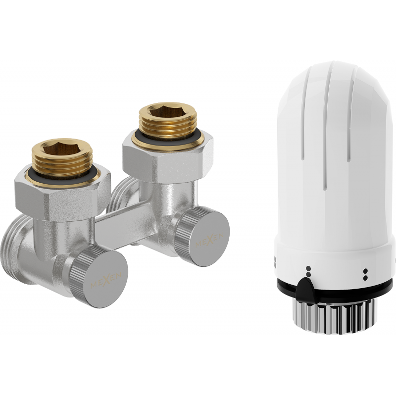 Mexen G03 Zweirohr-Thermostatset DN50, Eckform 1/2"x3/4", Nickel - W911-012-938-01