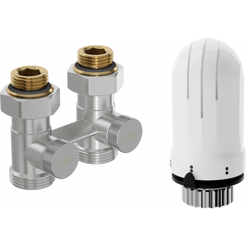 Mexen G03 Thermostat-Set, Zweirohrsystem DN50, gerade 1/2"x3/4", Nickel - W912-012-938-01