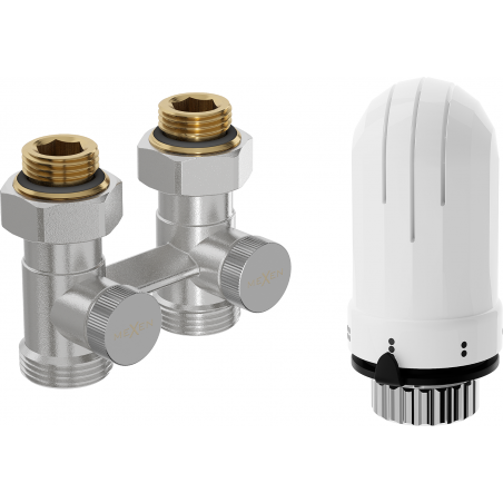 Mexen G03 Thermostat-Set, Zweirohrsystem DN50, gerade 1/2"x3/4", Nickel - W912-012-938-01