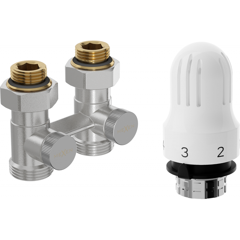 Mexen G04 Thermostat-Set DN50, zweirohrig, gerade 1/2"x3/4", Nickel - W912-012-948-01