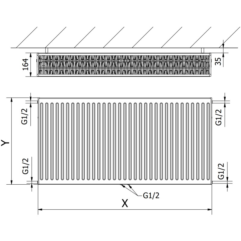 Mexen CC33 Plattenheizkörper 300 x 2400 mm, mittlerer unterer Anschluss, 3202 W, schwarz - W6C33-030-240-70