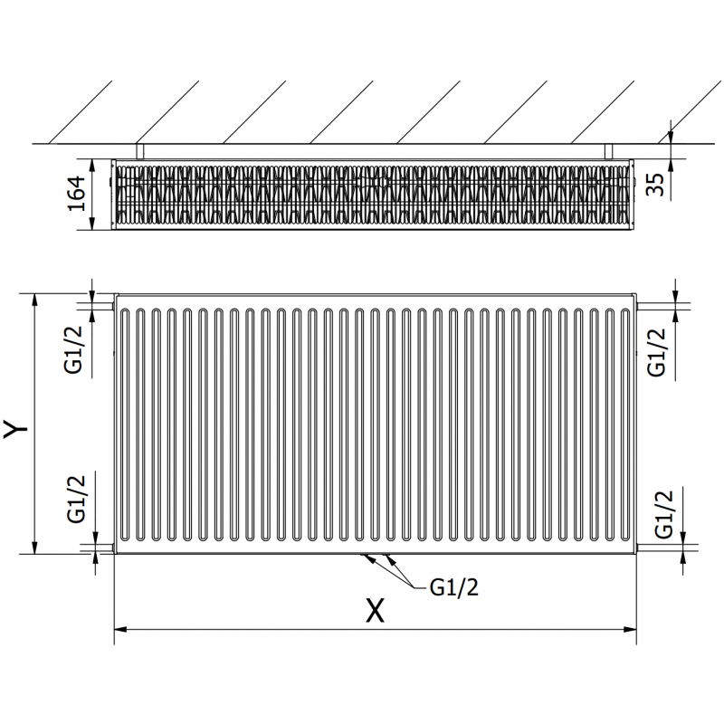 Mexen CC33 Plattenheizkörper 600 x 600 mm, mittlerer Bodenanschluss, 1401 W, schwarz - W6C33-060-060-70