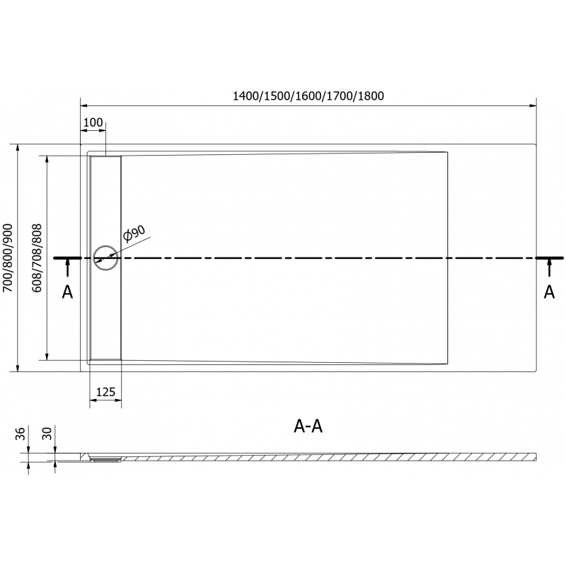 Mexen Amon rechteckige Duschwanne SMC 180 x 90 cm, weiß - 4F109018