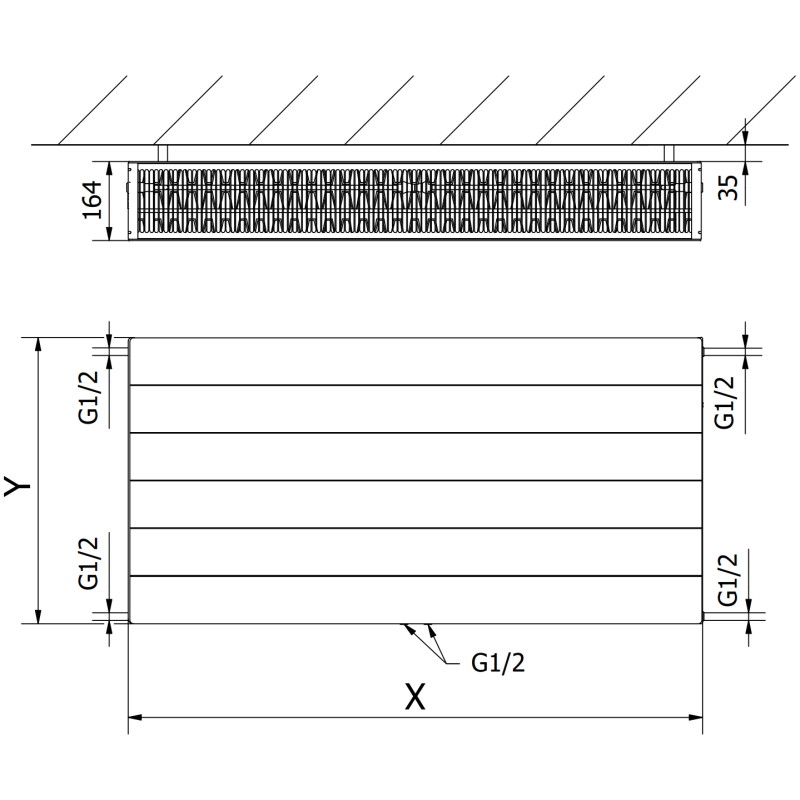 Mexen CCL33 Plattenheizkörper Line 400 x 1300 mm, mittlerer unterer Anschluss, 2056 W, Anthrazit - W6C33L-040-130-66