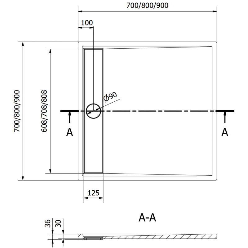 Mexen Amon quadratische Duschtasse SMC 90 x 90 cm, grau - 4F619090