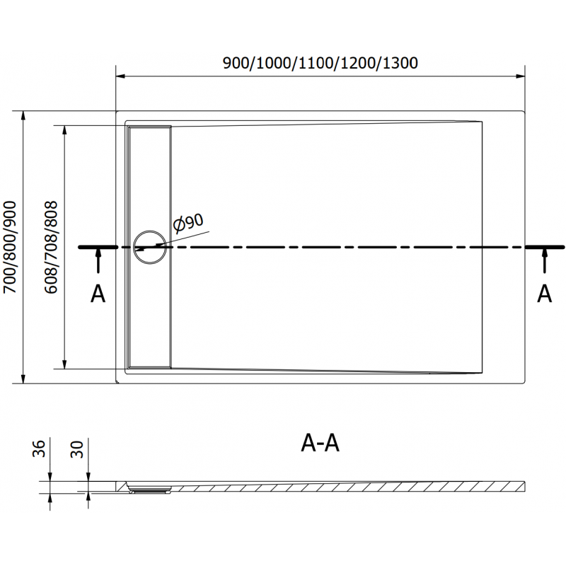 Mexen Amon rechteckige Duschwanne SMC 100 x 70 cm, schwarz - 4F707010