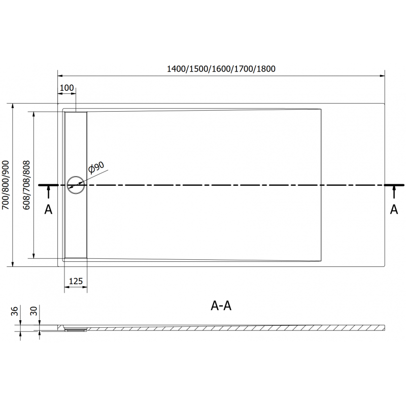 Mexen Amon rechteckige Duschwanne SMC 140 x 90 cm, schwarz - 4F709014
