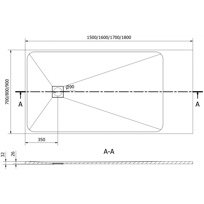 Mexen Bert rechteckige Duschwanne SMC 160 x 70 cm, weiß - 4K107016
