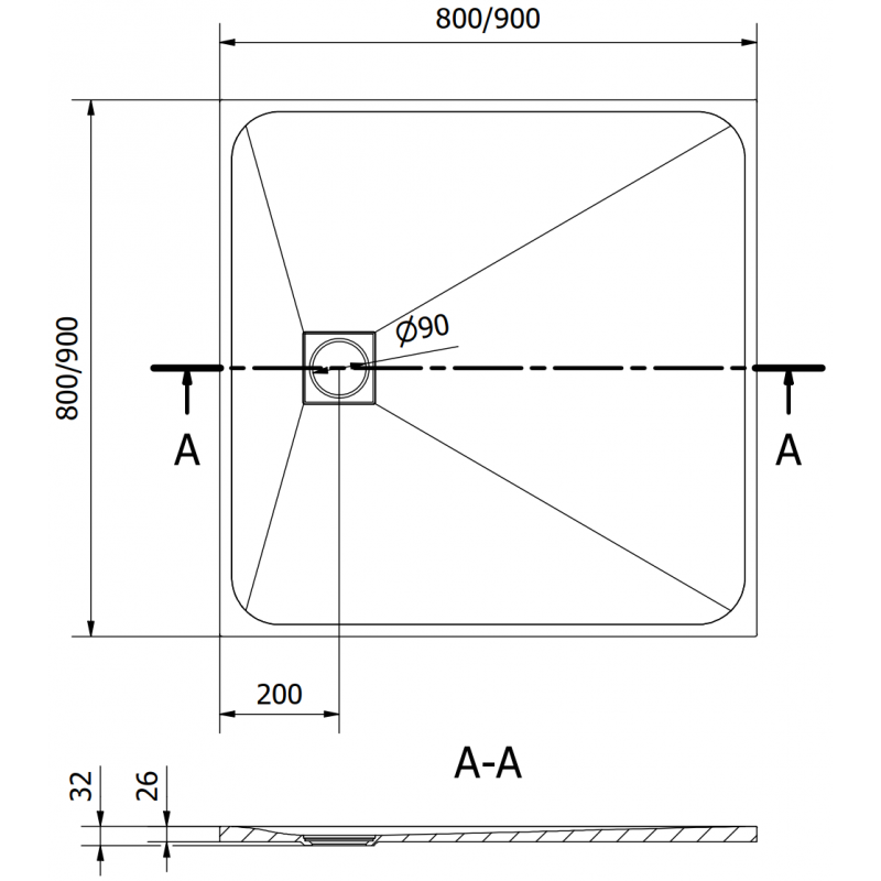 Mexen Bert quadratische Duschwanne SMC 80 x 80 cm, weiß - 4K108080