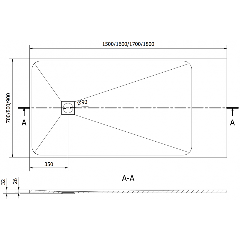 Mexen Bert rechteckige Duschwanne SMC 160 x 90 cm, weiß - 4K109016
