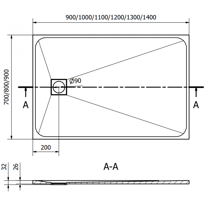 Mexen Bert rechteckige SMC-Duschwanne 120 x 90 cm, grau - 4K619012