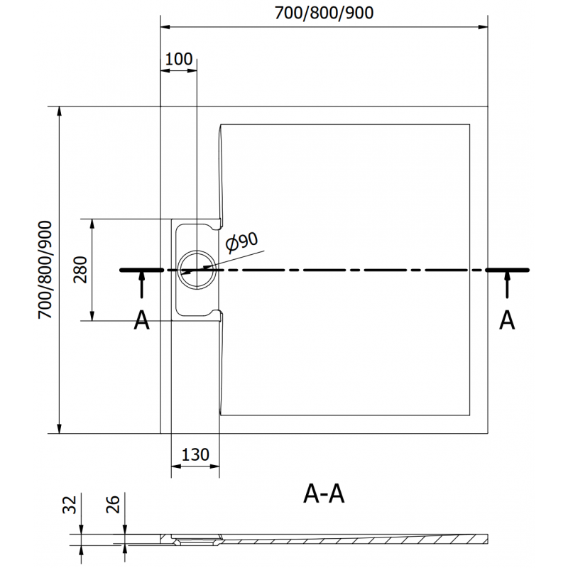 Mexen Otto quadratische Duschwanne SMC 70 x 70 cm, weiß - 4N107070