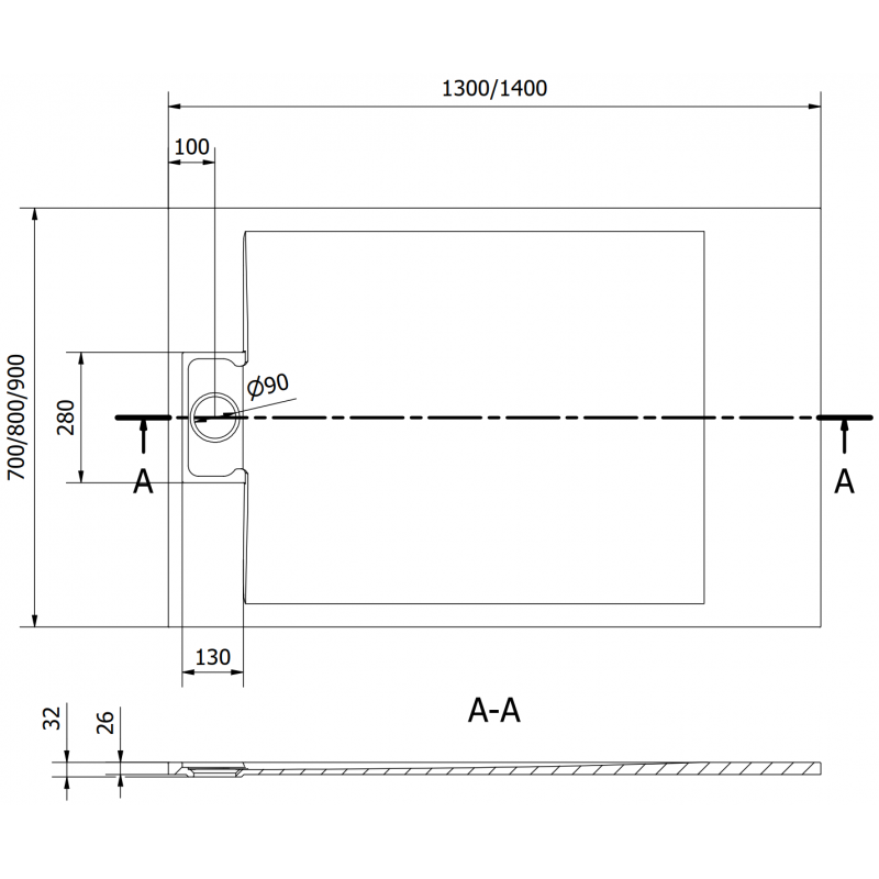 Mexen Otto rechteckige Duschwanne SMC 130 x 80 cm, weiß - 4N108013