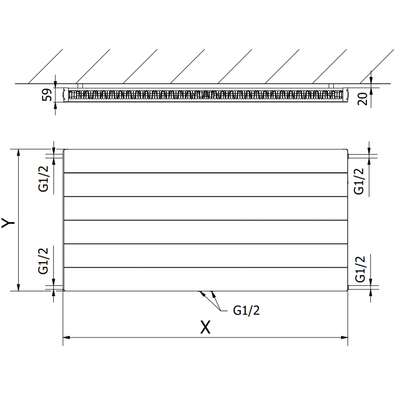 Mexen Line CCL11 Plattenheizkörper 600 x 1300 mm, mittiger Bodenanschluss, 1018 W, schwarz - W6C11L-060-130-70
