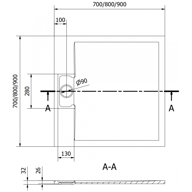Mexen Otto quadratische Duschwanne SMC 80 x 80 cm, schwarz - 4N708080