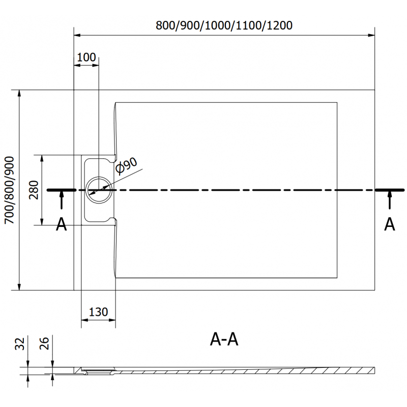 Mexen Otto rechteckige Duschwanne SMC 100 x 90 cm, schwarz - 4N709010