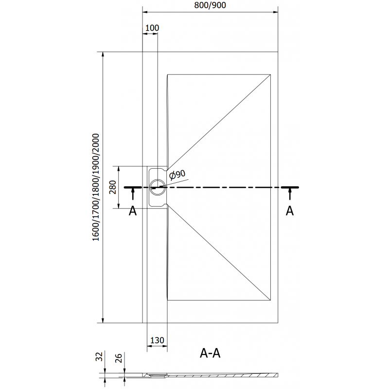 Mexen Egon rechteckige Duschwanne SMC 170 x 90 cm, weiß - 4R109017