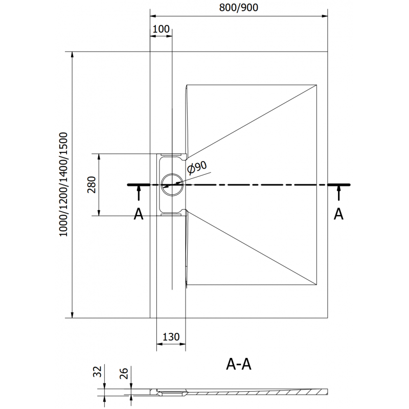Mexen Egon rechteckige Duschwanne SMC 150 x 80 cm, schwarz - 4R708015