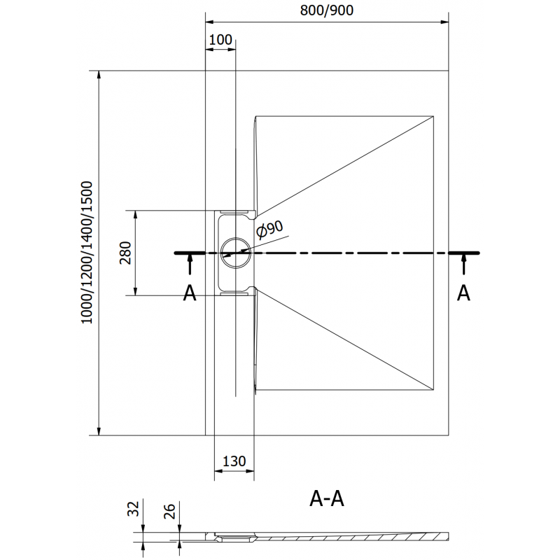 Mexen Egon rechteckige Duschwanne SMC 150 x 90 cm, schwarz - 4R709015