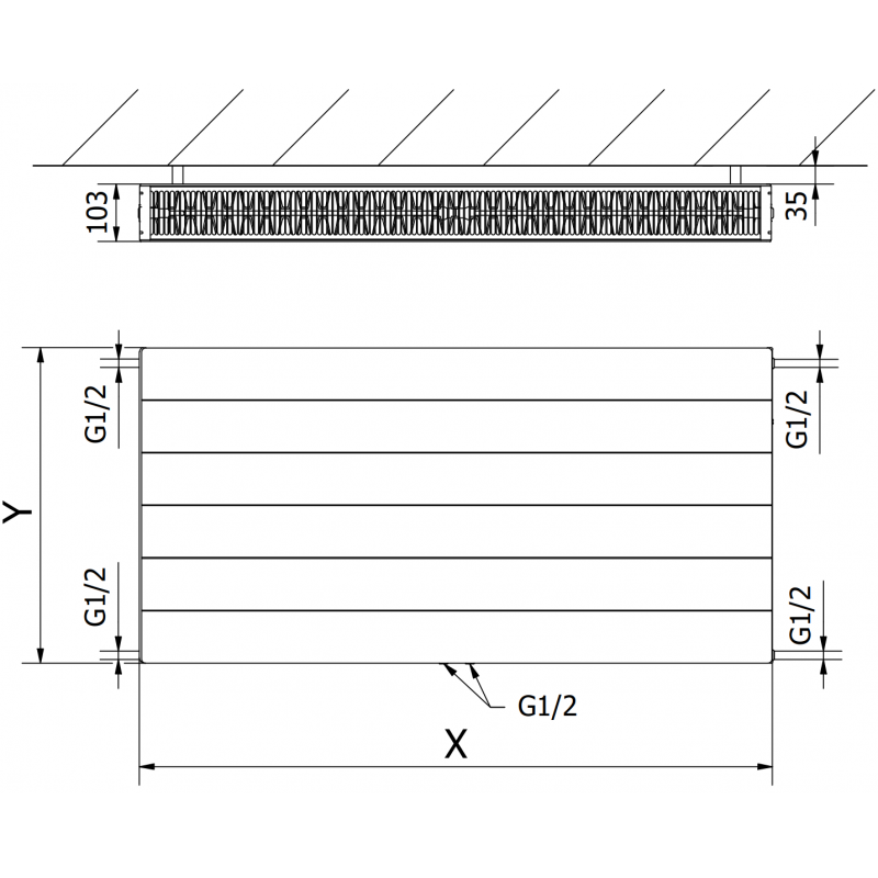 Mexen Line CCL22 Plattenheizkörper 600 x 1200 mm, mittlerer unterer Anschluss, 1899 W, schwarz - W6C22L-060-120-70