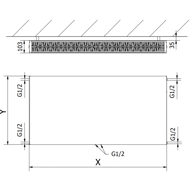 Mexen Flat CCF22 Plattenheizkörper 600 x 600 mm, mittlerer unterer Anschluss, 949 W, schwarz - W6C22F-060-060-70