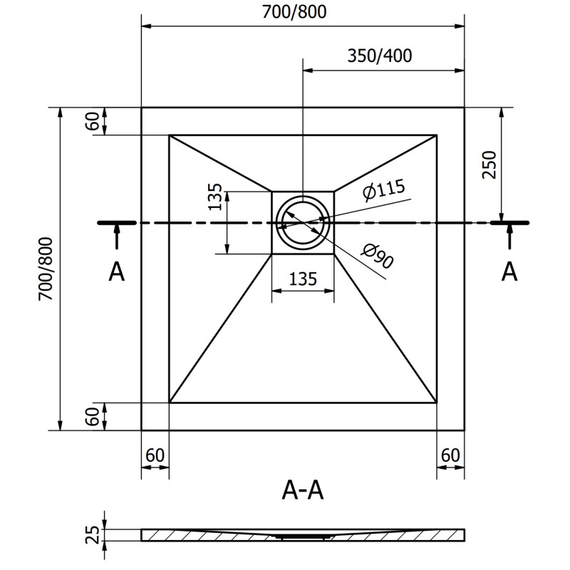 Mexen Stone+ quadratische Duschwanne aus Verbundwerkstoff 70 x 70 cm, weiß, weiße Abdeckung - 44107070-W