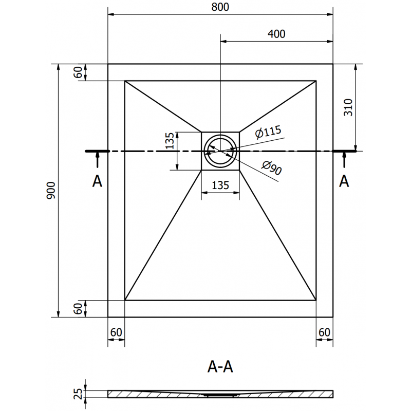 Mexen Stone+ Rechteckige Komposit-Duschwanne 90 x 80 cm, weiß, weiße Abdeckung - 44108090-W