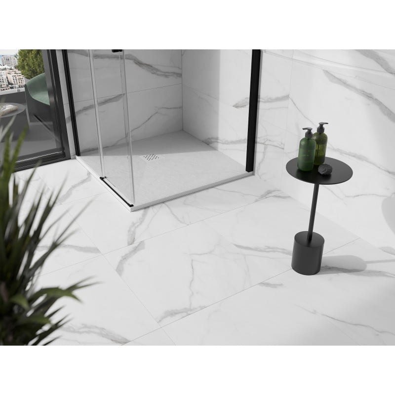 Mexen Stone+ quadratische Duschwanne aus Verbundwerkstoff 90 x 90 cm, weiß, weiße Abdeckung - 44109090-W