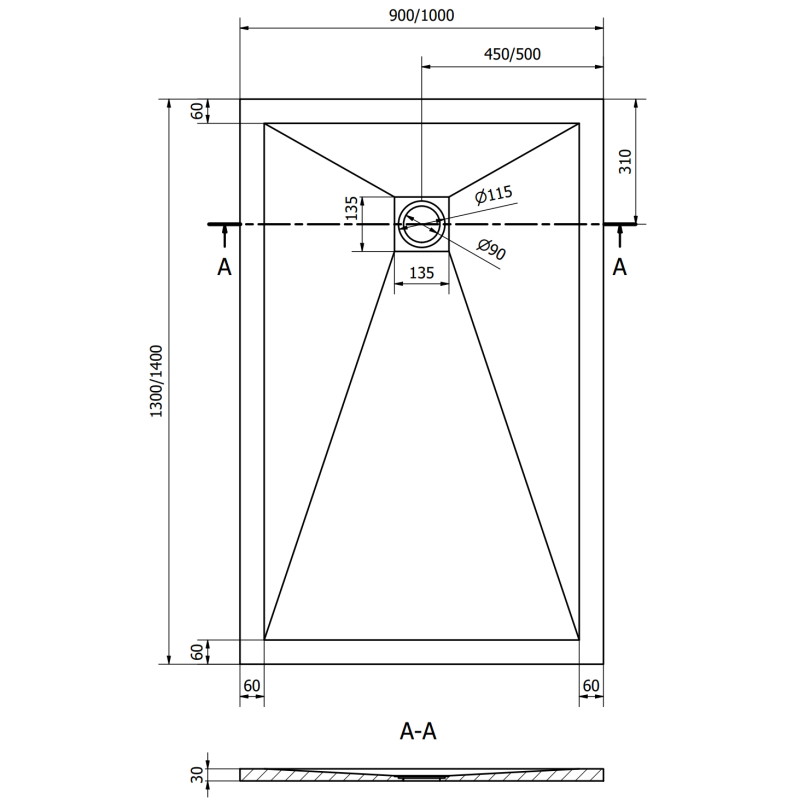 Mexen Stone+ Rechteckige Duschwanne aus Verbundstoff 130 x 90 cm, weiß, weiße Abdeckung - 44109013-W