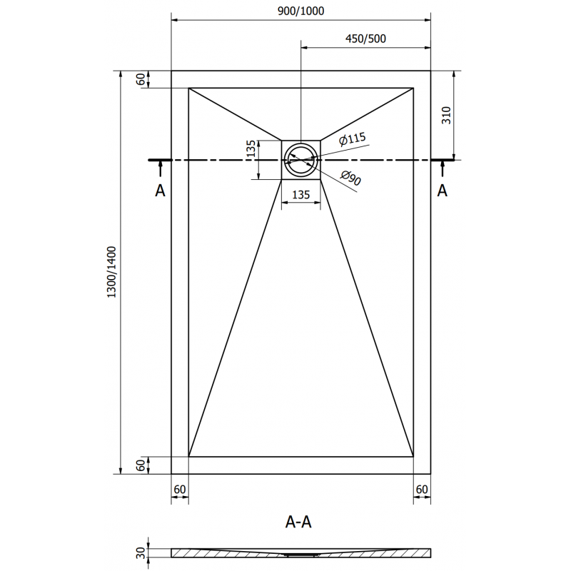Mexen Stone+ rechteckige Komposit-Duschwanne 140 x 100 cm, weiß, weiße Abdeckung - 44101014-W