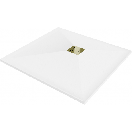 Mexen Stone+ quadratische Duschwanne aus Verbundwerkstoff 100 x 100 cm, weiß, goldene Abdeckung - 44101010-G