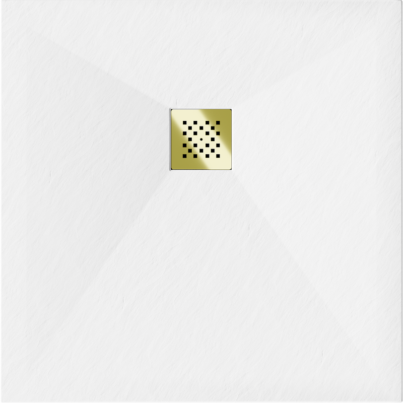 Mexen Stone+ quadratische Duschwanne aus Verbundwerkstoff 100 x 100 cm, weiß, goldene Abdeckung - 44101010-G