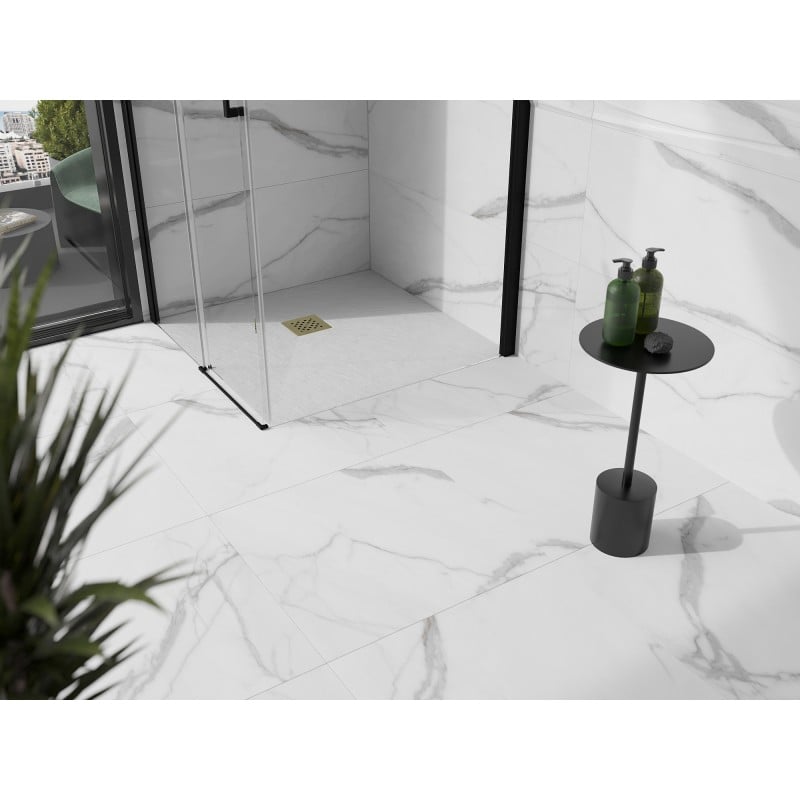 Mexen Stone+ quadratische Komposit-Duschwanne 90 x 90 cm, weiß, Abdeckung gold - 44109090-G