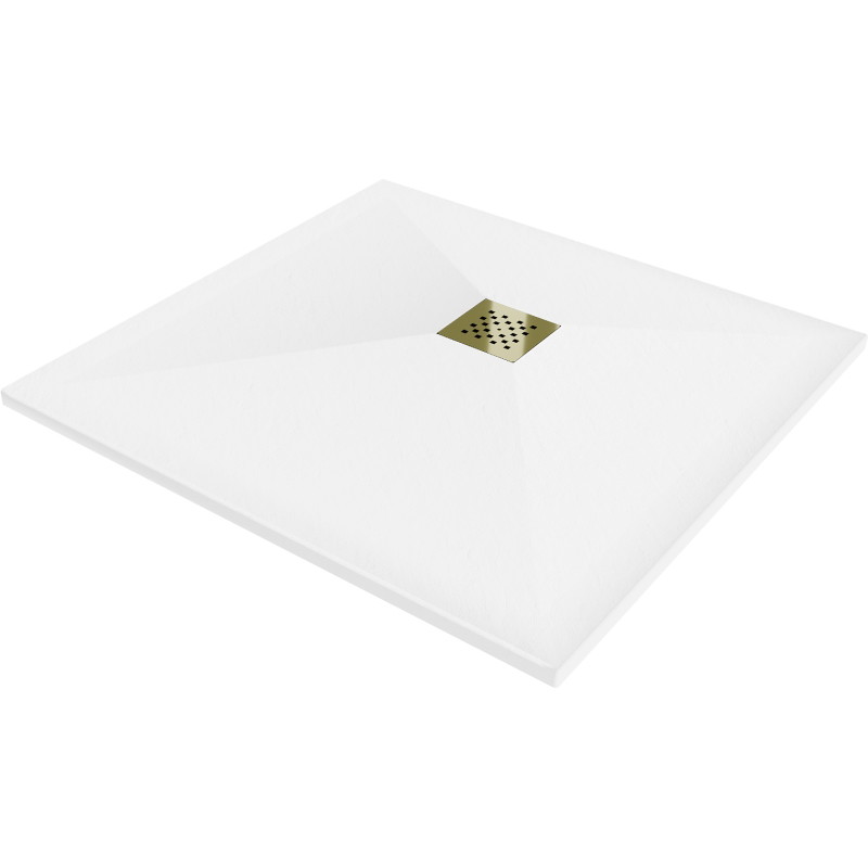 Mexen Stone+ Quadratische Duschwanne aus Verbundwerkstoff 80 x 80 cm, weiß, goldene Abdeckung - 44108080-G