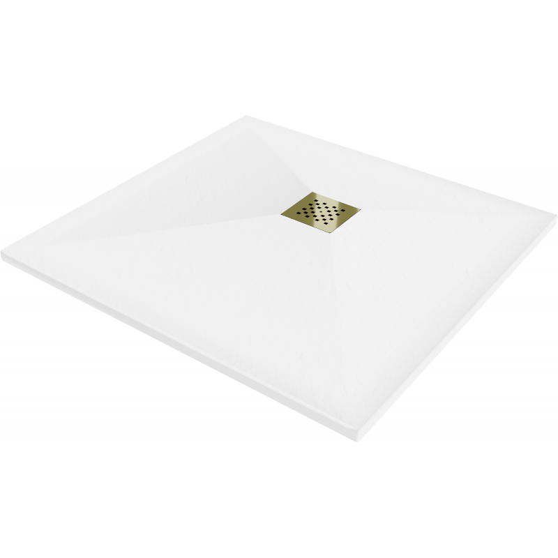 Mexen Stone+ quadratische Komposit-Duschwanne 80 x 80 cm, weiß, goldene Abdeckung - 44108080-G