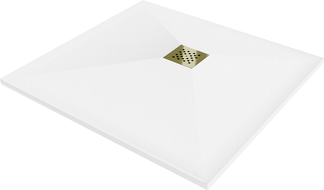 Mexen Stone+ quadratische Komposit-Duschwanne 80 x 80 cm, weiß, goldene Abdeckung - 44108080-G