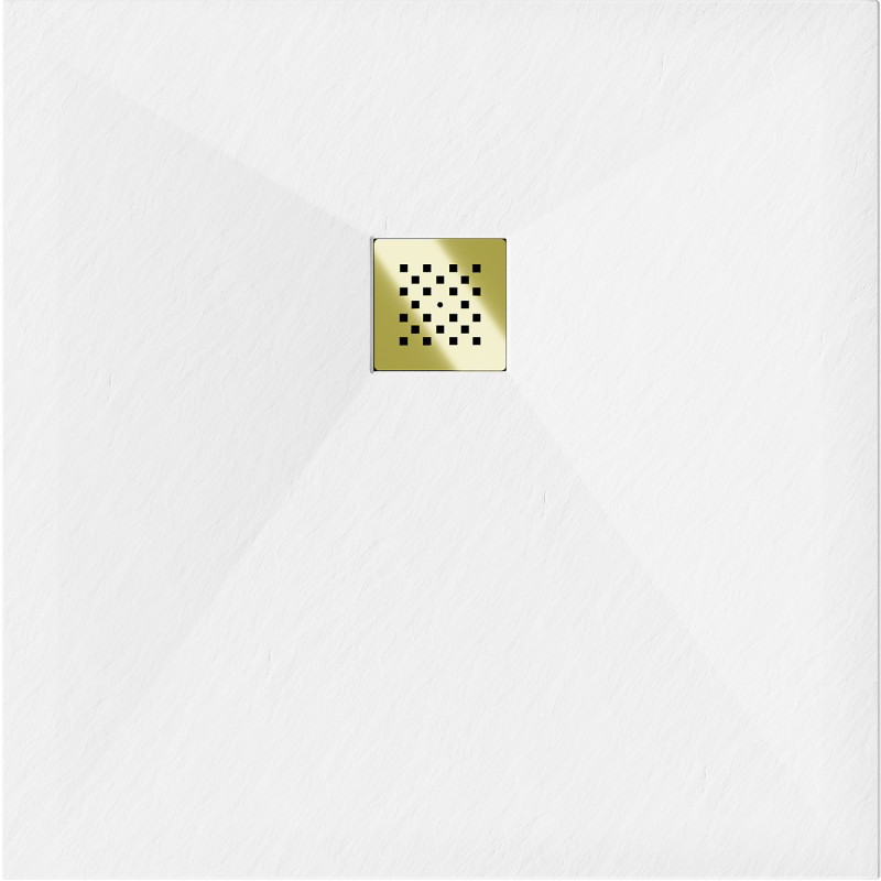 Mexen Stone+ Quadratische Duschwanne aus Verbundwerkstoff 80 x 80 cm, weiß, goldene Abdeckung - 44108080-G