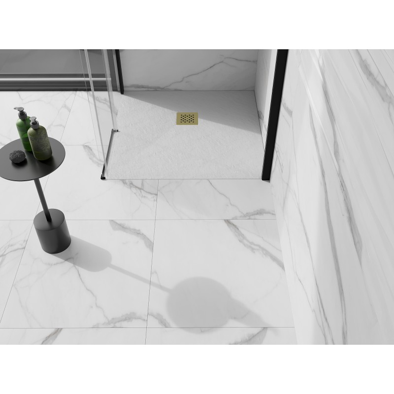 Mexen Stone+ quadratische Komposit-Duschwanne 70 x 70 cm, weiß, goldene Abdeckung - 44107070-G