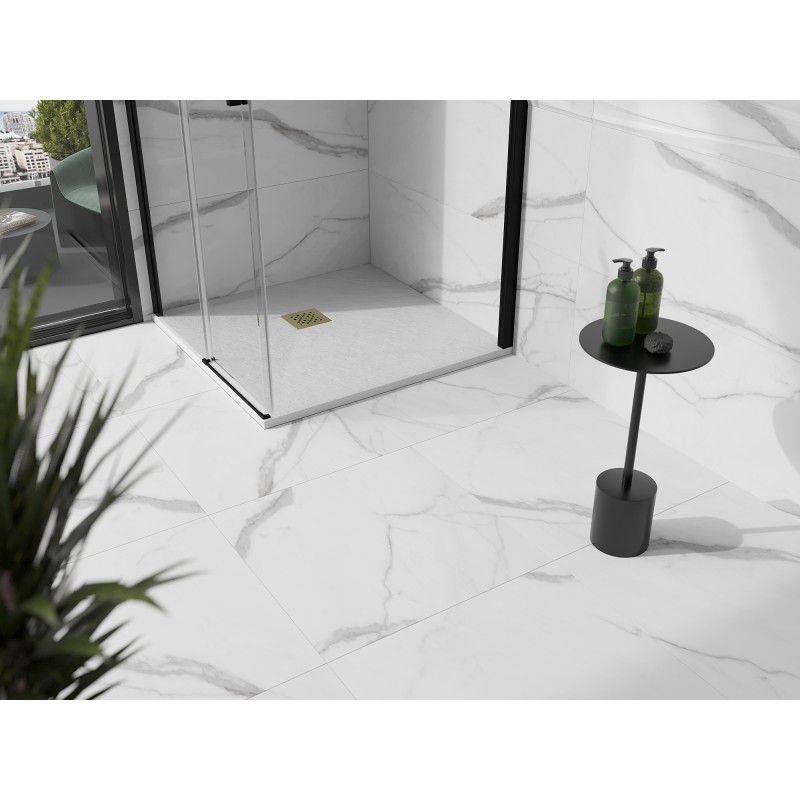 Mexen Stone+ quadratische Komposit-Duschwanne 70 x 70 cm, weiß, goldene Abdeckung - 44107070-G