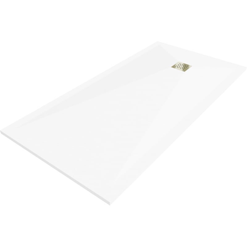 Mexen Stone+ Rechteckige Mineralguss-Duschwanne 160 x 90 cm, weiß, goldene Abdeckung - 44109016-G