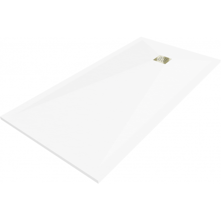 Mexen Stone+ rechteckige Duschwanne aus Verbundwerkstoff 160 x 90 cm, weiß, goldene Abdeckung - 44109016-G