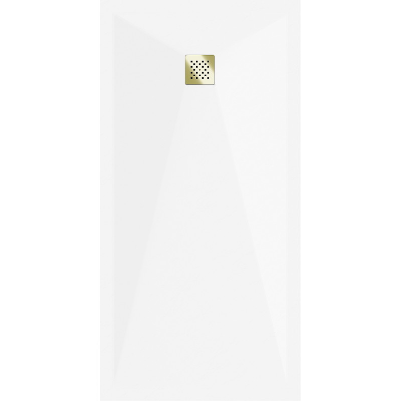 Mexen Stone+ Rechteckige Komposit-Duschwanne 160 x 90 cm, weiß, Goldabdeckung - 44109016-G