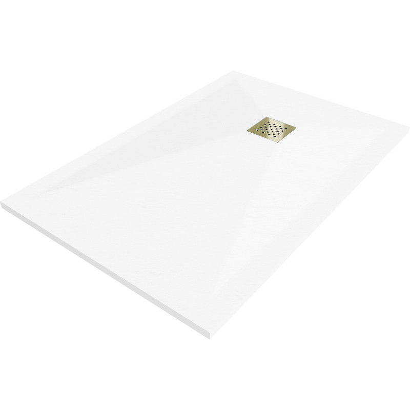 Mexen Stone+ rechteckige Duschwanne aus Verbundmaterial 120 x 90 cm, weiß, Abdeckung gold - 44109012-G