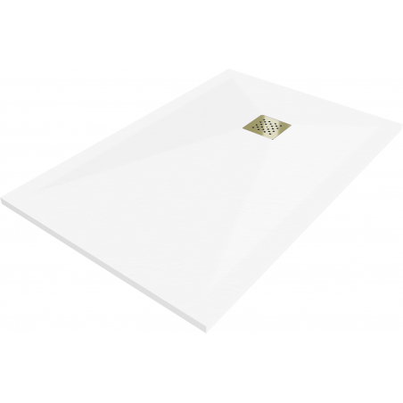 Mexen Stone+ rechteckige Duschwanne aus Verbundwerkstoff 120 x 90 cm, weiß, goldene Abdeckung - 44109012-G