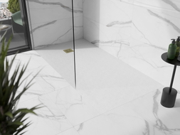 Mexen Stone+ rechteckige Duschwanne aus Verbundwerkstoff 160 x 80 cm, weiß, goldene Abdeckung - 44108016-G