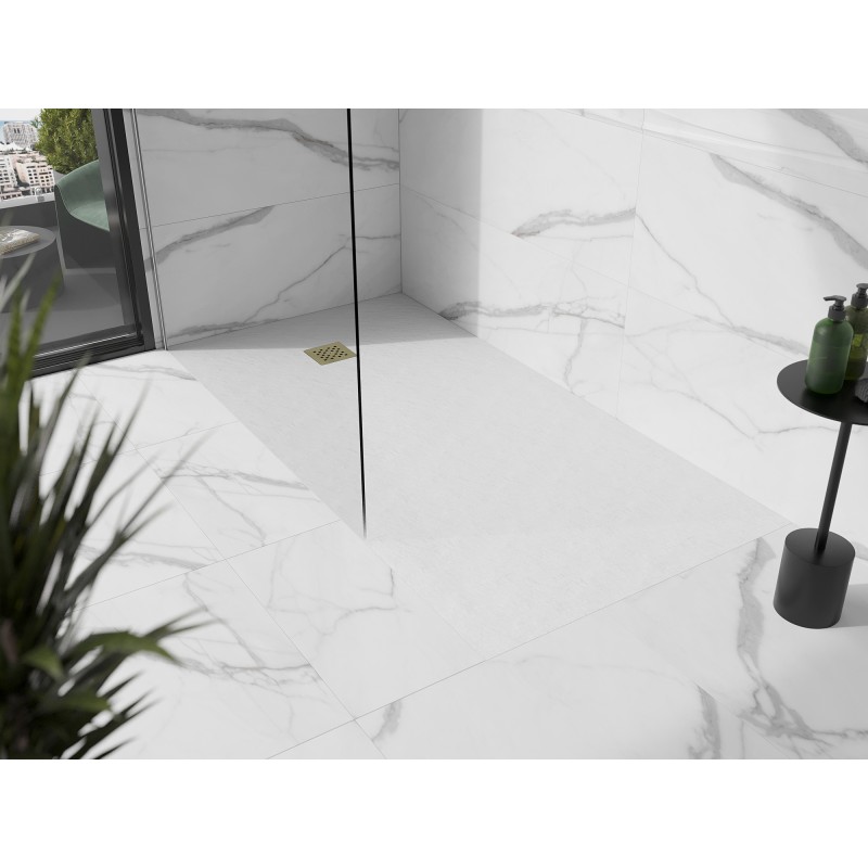Mexen Stone+ rechteckige Kompositduschwanne 180 x 70 cm, weiß, Goldabdeckung - 44107018-G